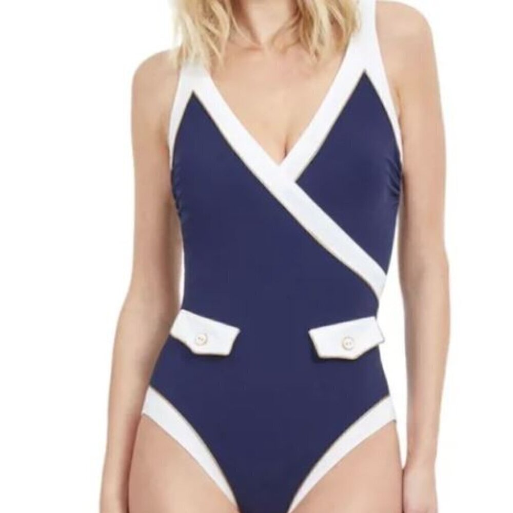 GOTTEX HIGH CLASS V-NECK SURPLICE ONE PIECE SWIMSUIT Sz 16 New